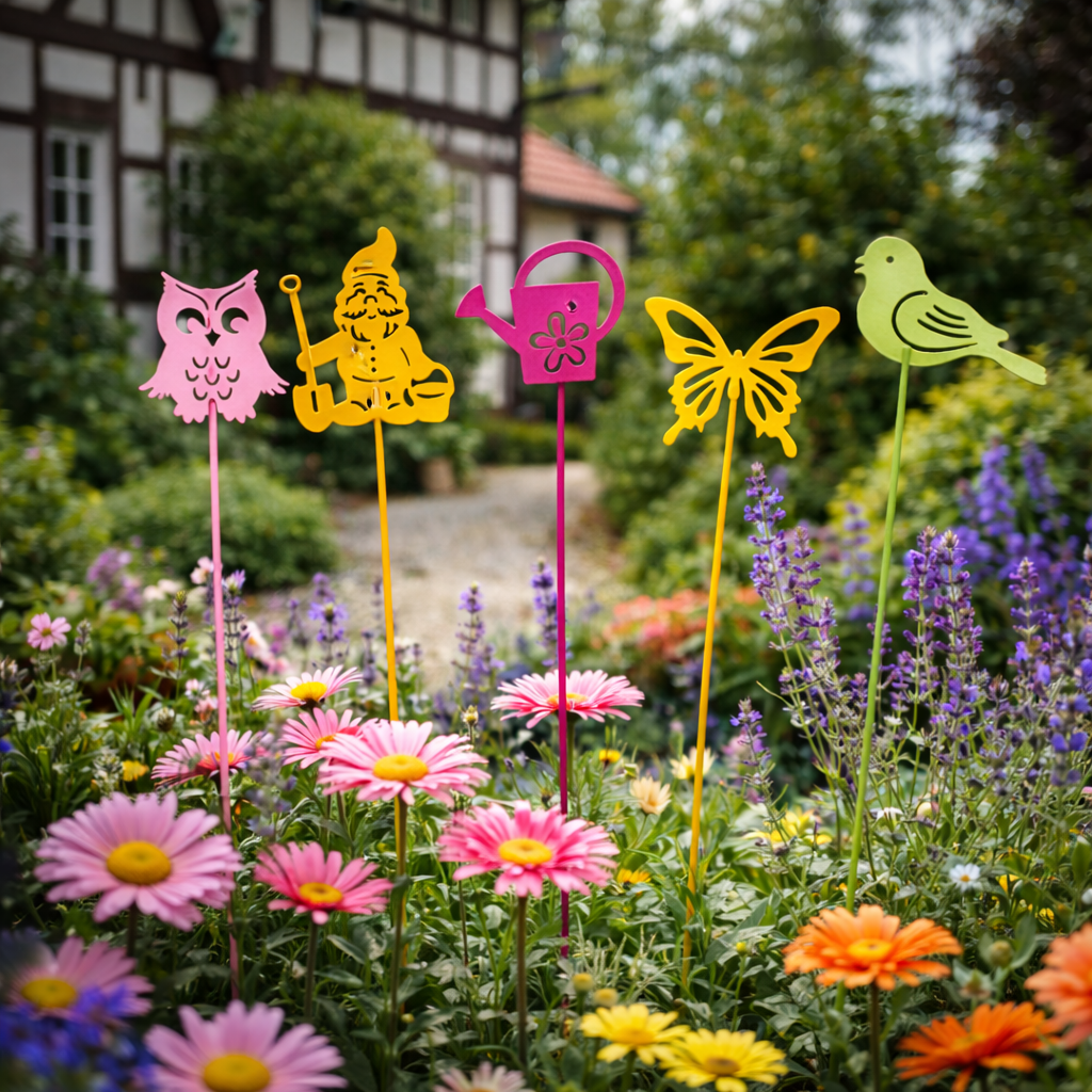 5er Set Dekorative Gartenpfähle Metall Bunt 60cm