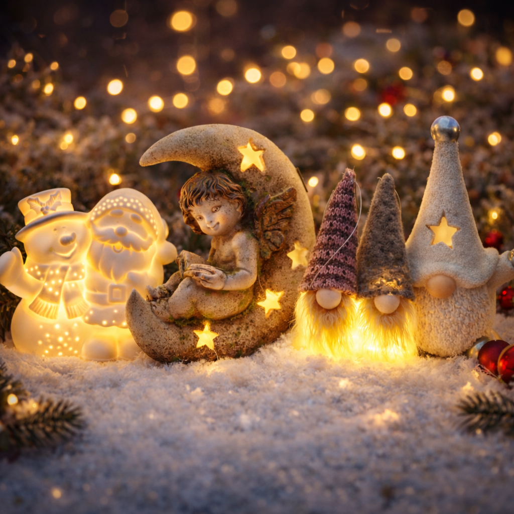 4-teiliges Weihnachts LED Deko-Set | Wichtel & Engel Bundle