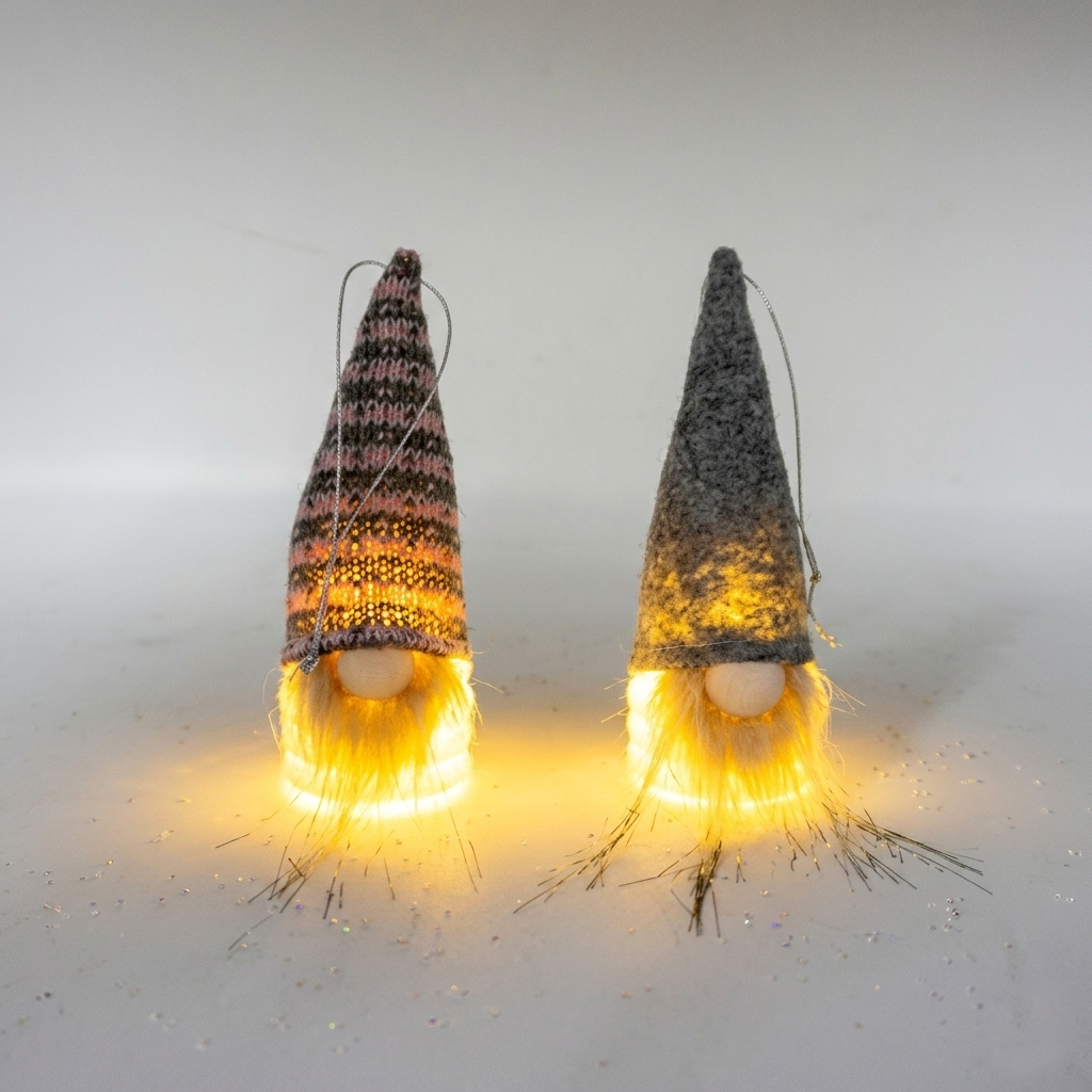 6er Set LED Dekognome 15cm Grau/Rosa | Hängend