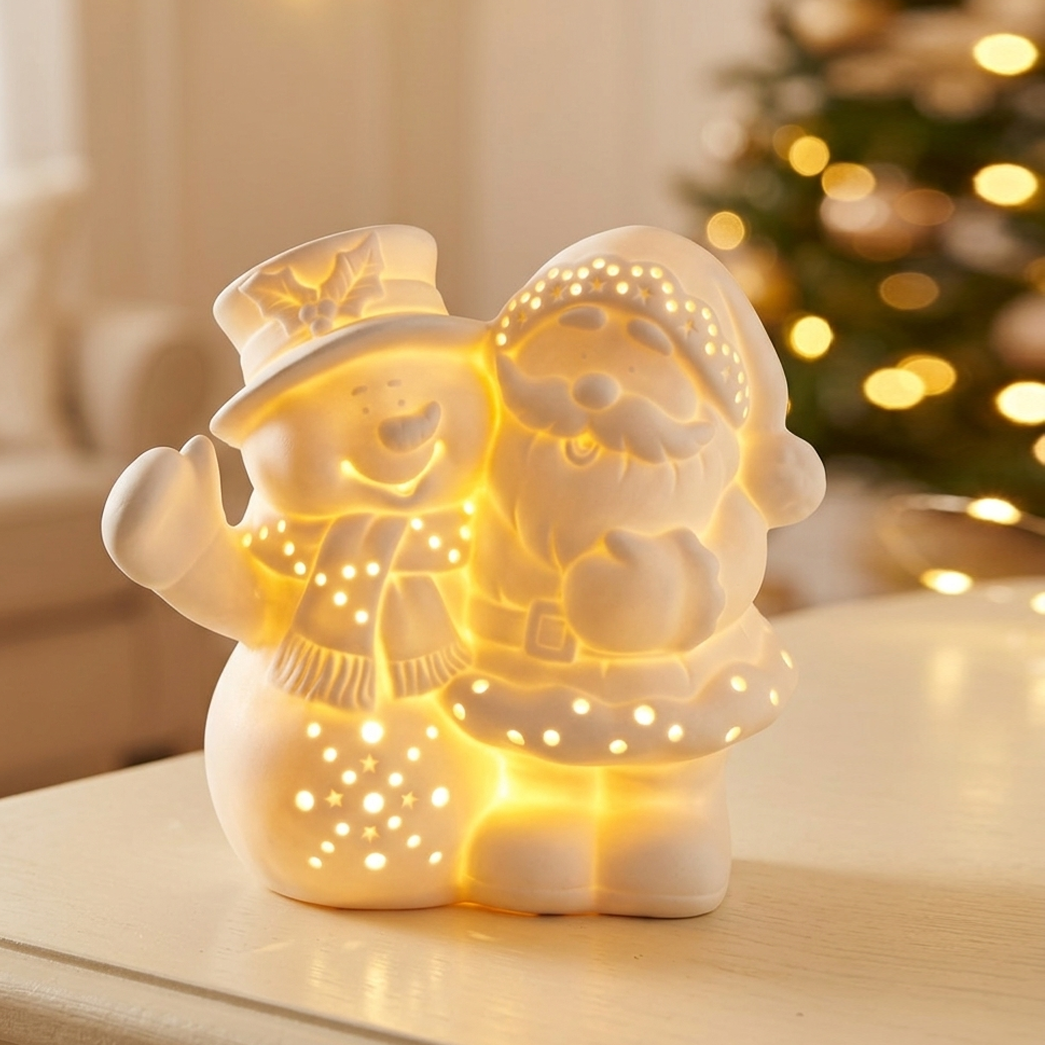 LED Nikolaus & Schneemann Dekofigur 14cm | Weiß