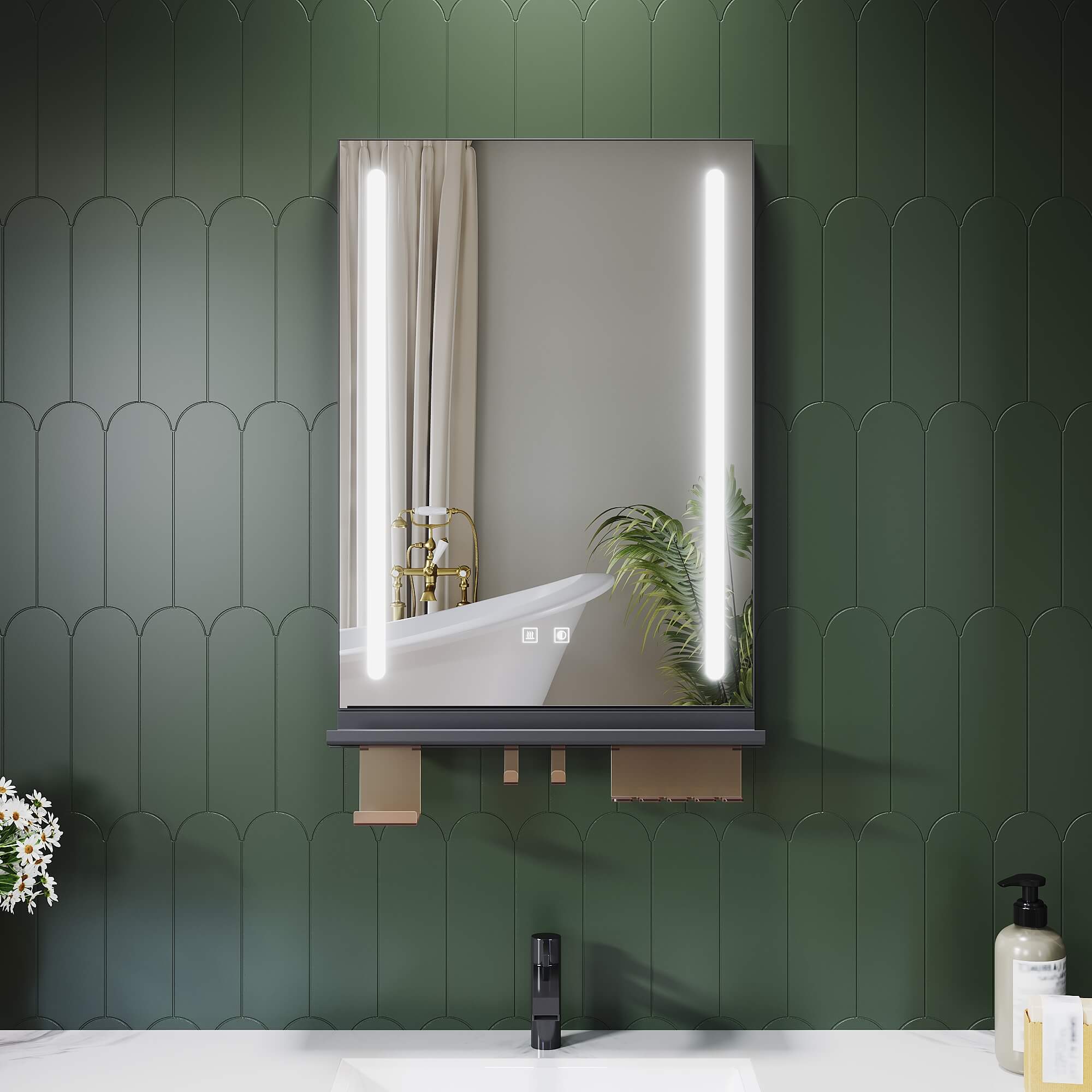 SONNI LED Badspiegel 50x70cm mit Ablage, Touch Badezimmerspiegel 3 Lic