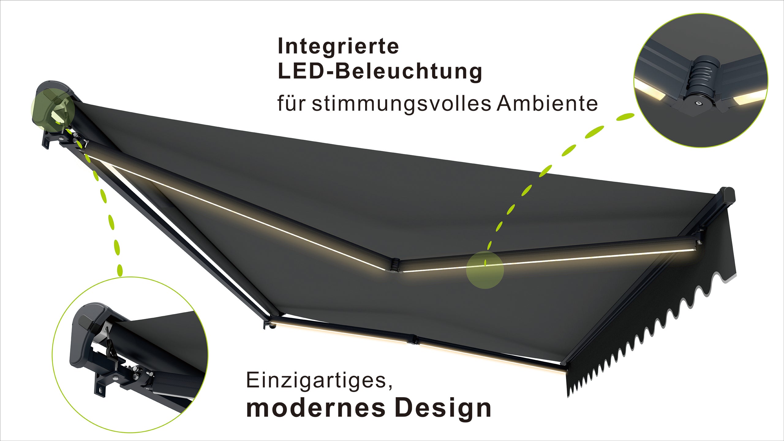 kassettenmarkise 400 cm x 250 cm anthrazit mit led-beleuchtung Elektrische Halbkassettenmarkise Anthrazit LED & Motor