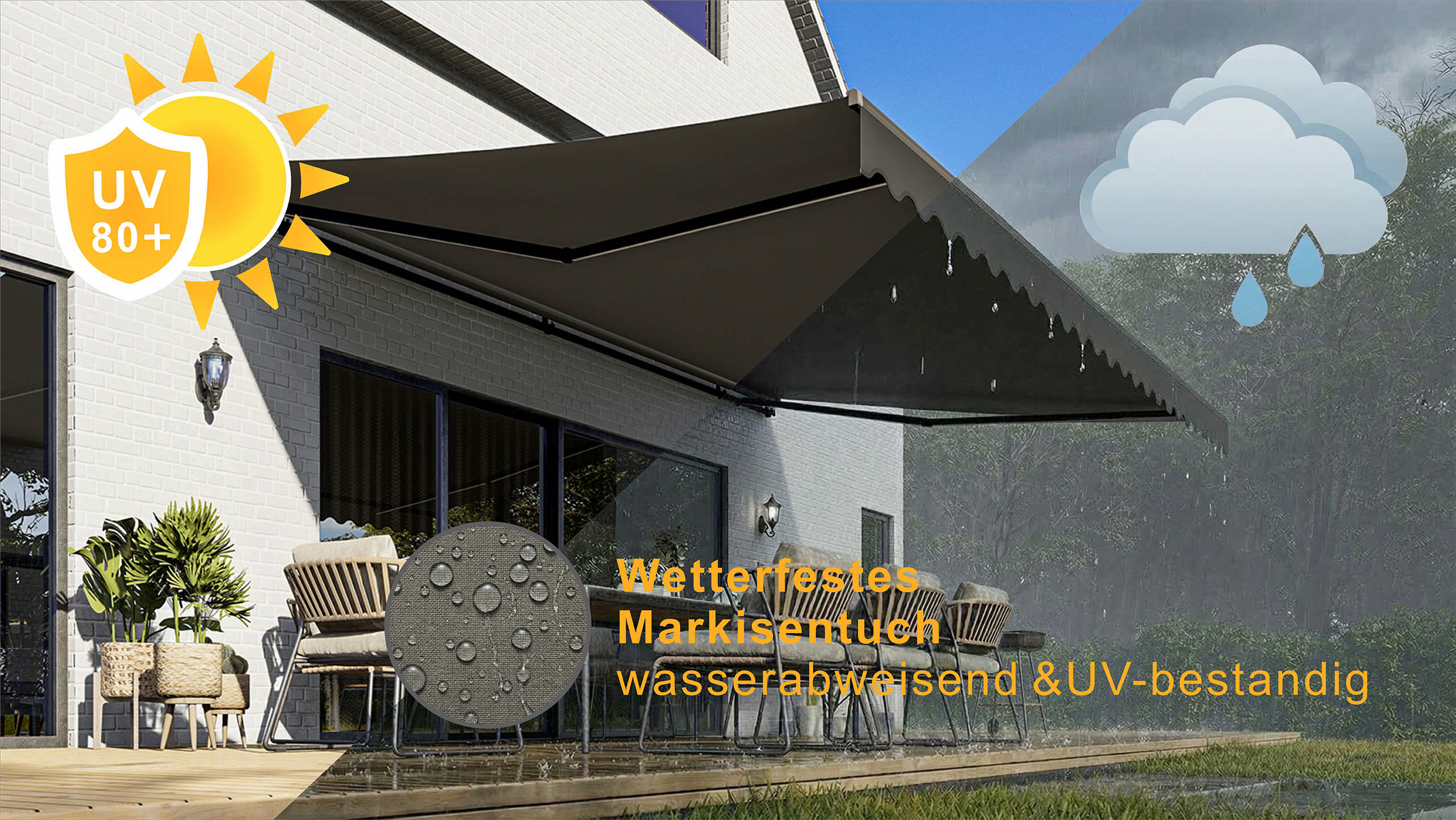 Elektrische Halbkassettenmarkise Anthrazit LED & Motor
