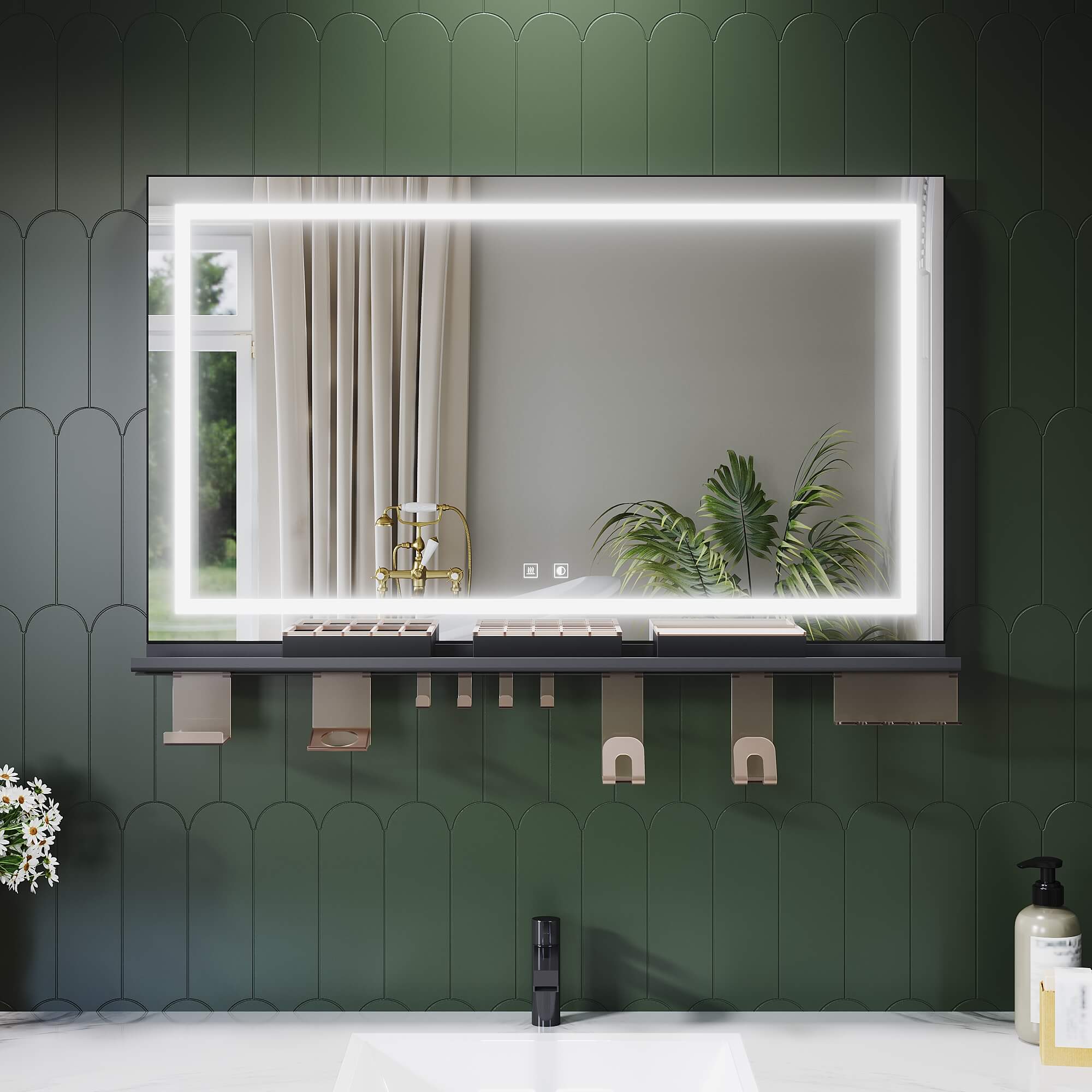 SONNI Badspiegel mit Beleuchtung 100x60cm + Ablage, Touch Badezimmersp